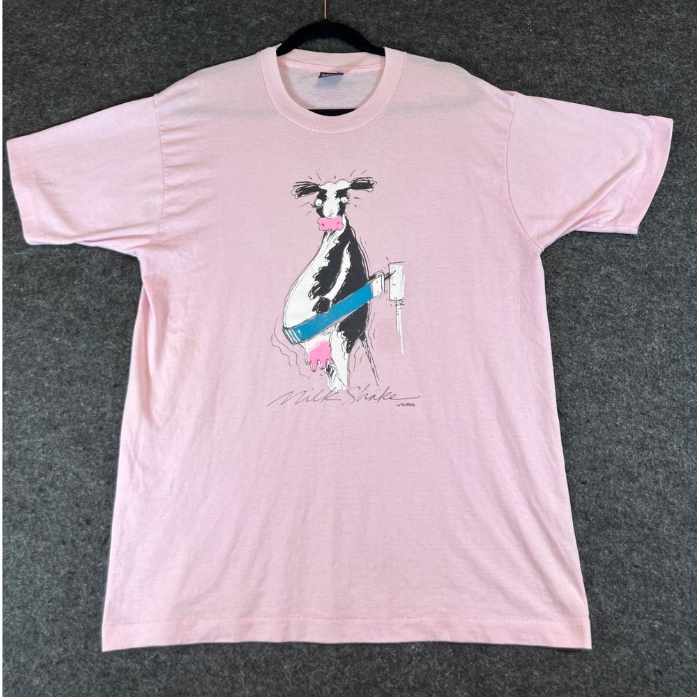 Vintage 90s The Wild Side Shirt Mens XL Pink Milk Shake Cow Animal Graphic Tee